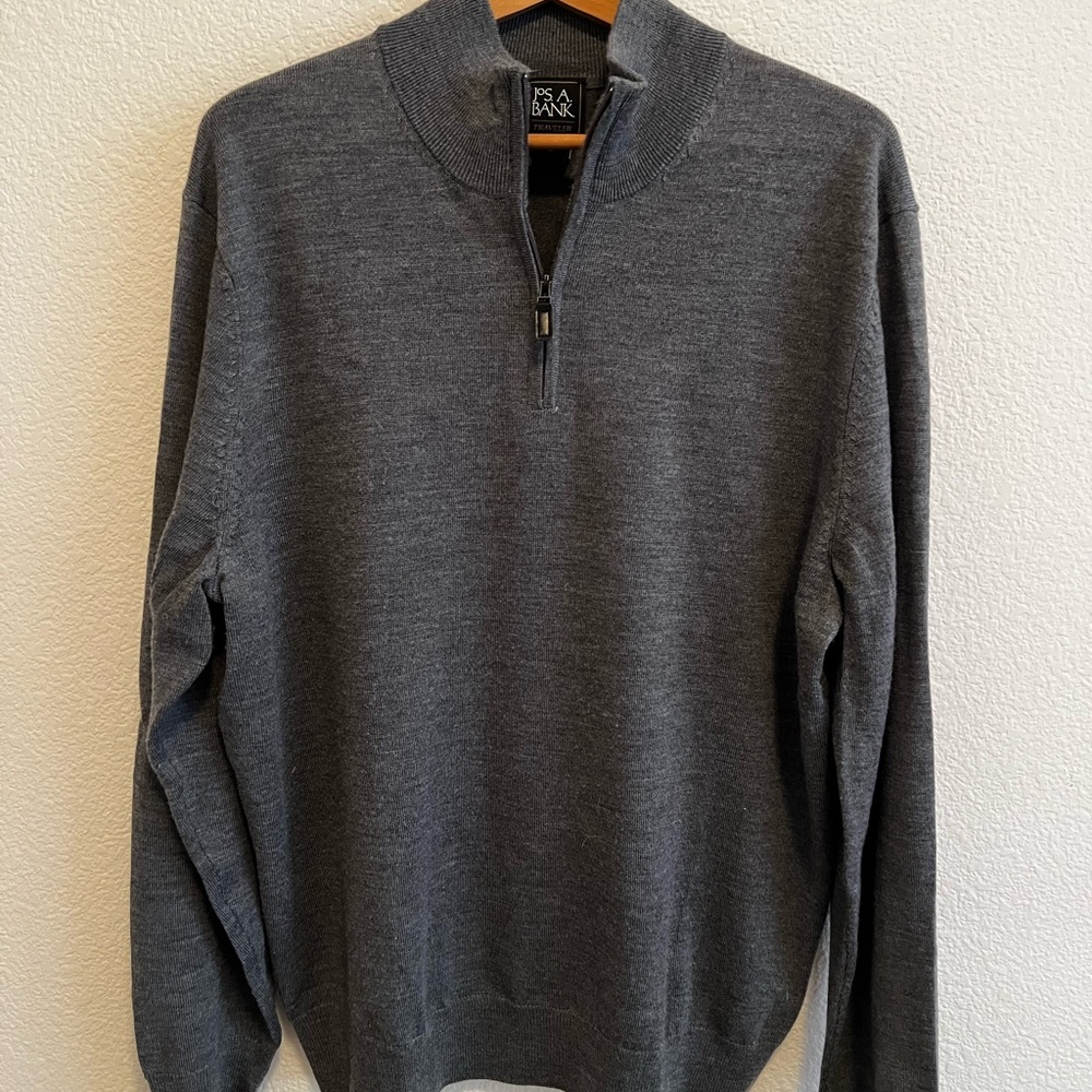 Jos. A. Bank Gray Zip Up Sweater Classic Knit